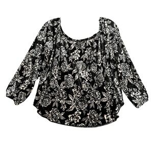 Billabong Floral Velvet Top Black & White Long Sleeve Blouse Womens Small Petite